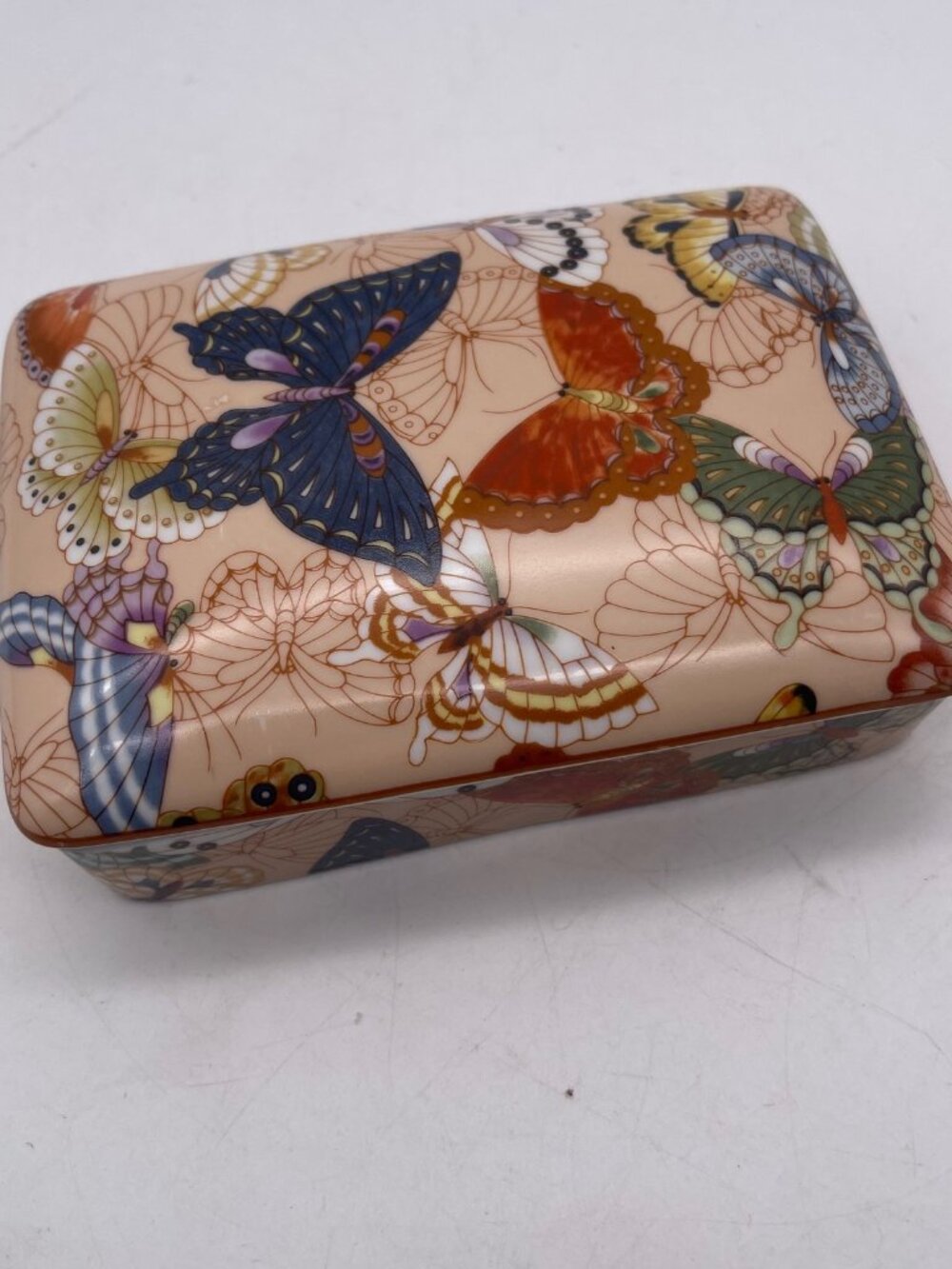 VTG Neiman Marcus Porcelain Playing Card Holder Trinket Box w Lid Butterfly B12